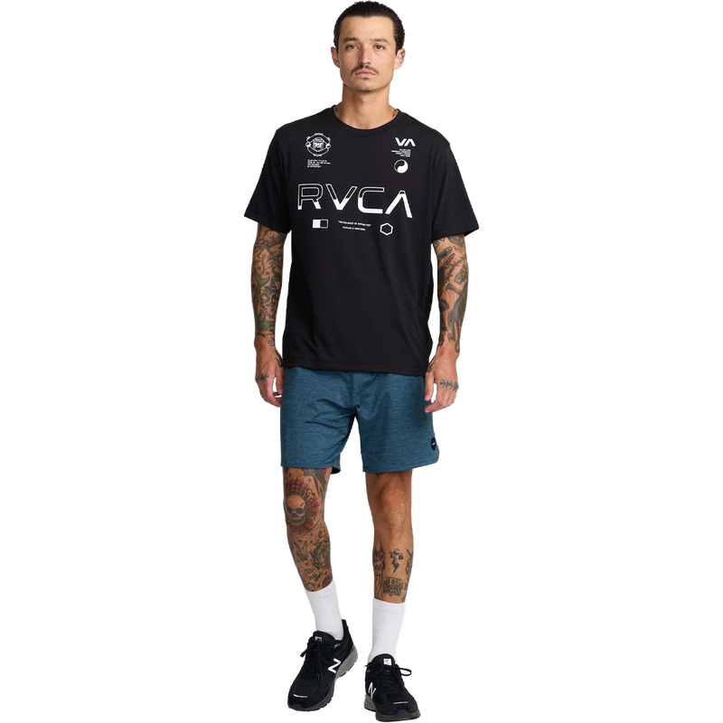Men's Yogger Recover 17", Men's RVCA Yogger Recover 17" in Duck Blue full body view on model
