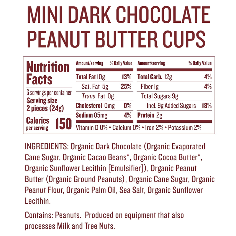 Mini Chocolate Peanut Butter Cups, Justin's Mini Chocolate Peanut Butter Cups Dark Chocolate Nutrition Facts