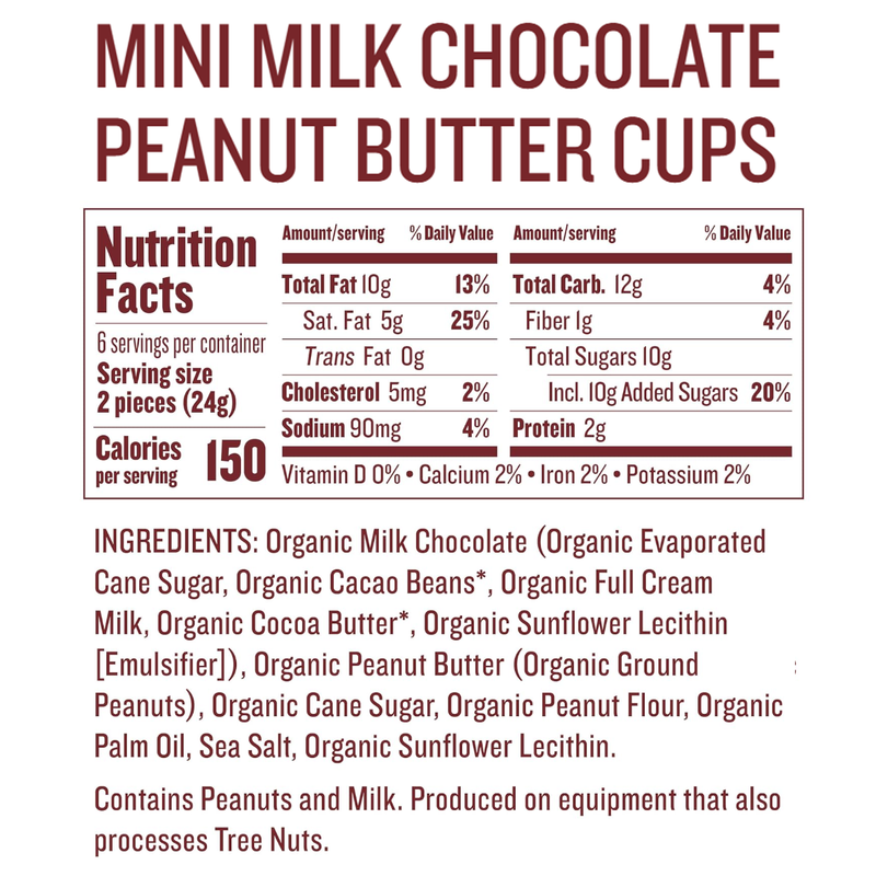 Mini Chocolate Peanut Butter Cups, Justin's Mini Chocolate Peanut Butter Cups Milk Chocolate Nutrition Facts