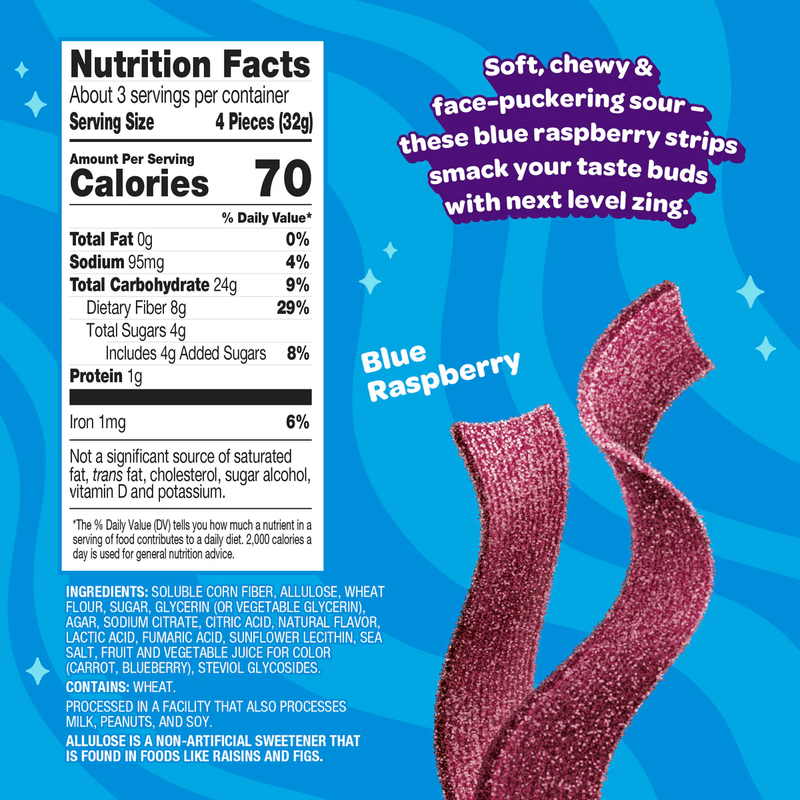 Sour Strips, Joyride Sour Strips Sour Blue Raspberry Nutrition Facts