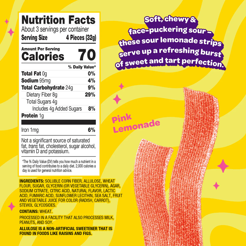 Sour Strips, Joyride Sour Strips Sour Pink Lemonade Nutrition Facts