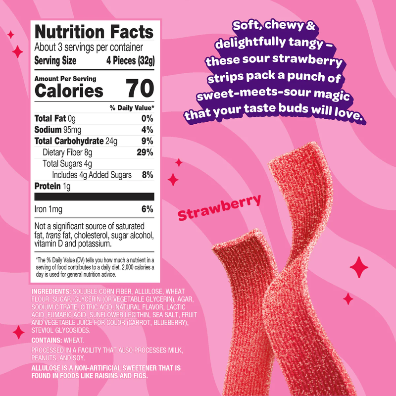 Sour Strips, Joyride Sour Strips Sour Strawberry Nutrition Facts