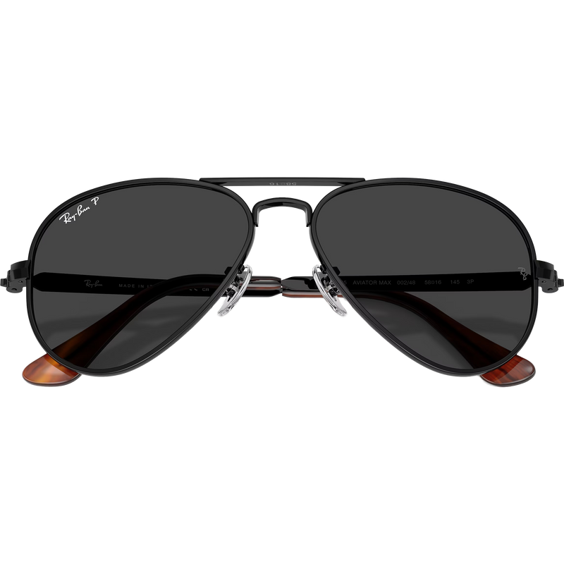 Aviator Max - Black/Black Polarized, Ray Ban Aviator Max - Black/Black Polarized front folded