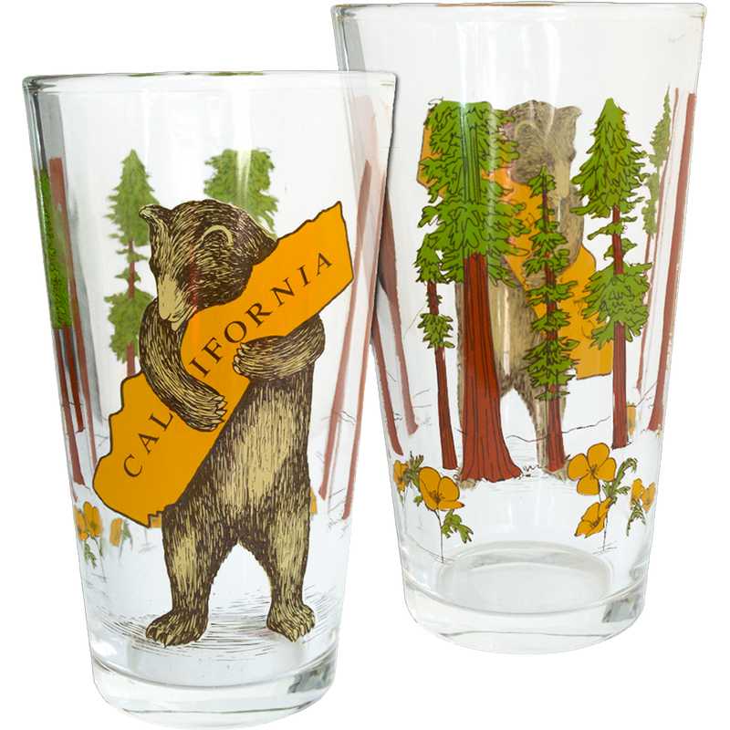 California Bear Hug Pint Glass, SF Mercantile California Bear Hug Pint Glass Front and Back