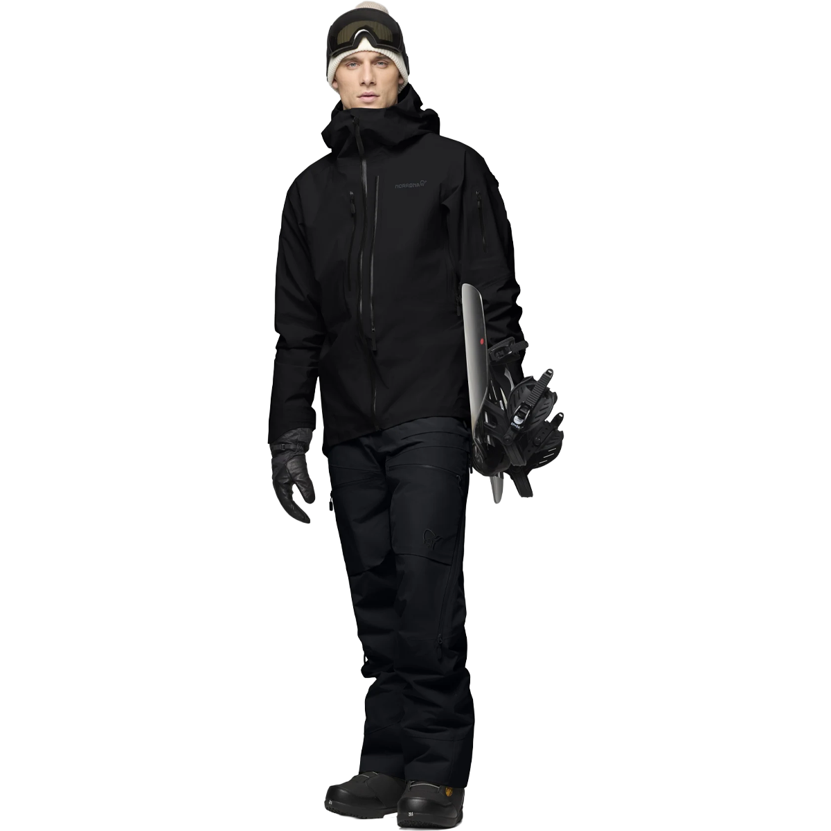 Norrona Lofoten Gore-Tex Pants in Caviar Black full view on model