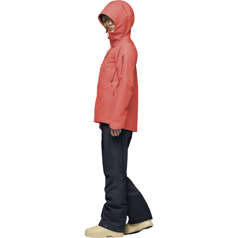 Women's Lofoten Gore-Tex Jacket, Norrona Women's Lofoten Gore-Tex Jacket in Deep Sea Coral side view on model