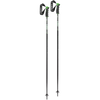 Two LEKI ski and hiking poles with black handles and shafts, accented with bright green details and white branding, shown against a plain white background.