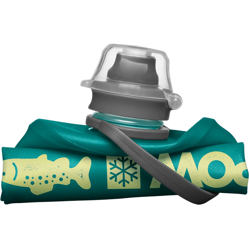 Stow 350ml - Protect Our Winters, Hydrapak Protect Our Winters Stow 350ml in Glacier Blue rolled up