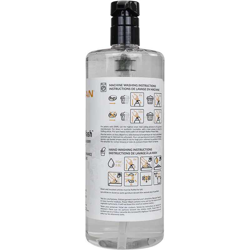 Power Wash Performance Detergent 32oz w/Pump, Nathan Power Wash 32oz w/Pump back of bottle