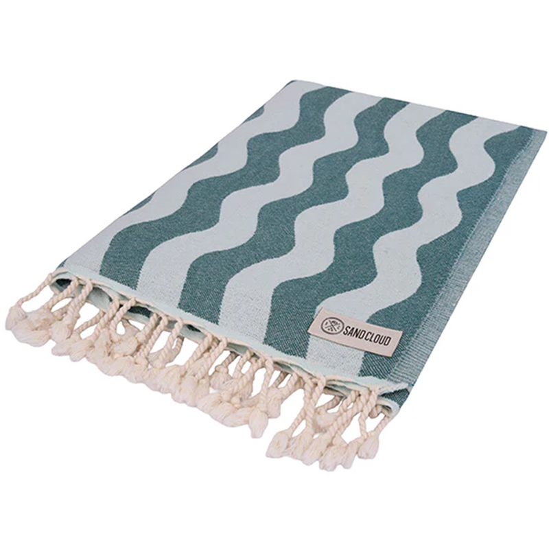 Rumble Waves Beach Towel, Sand Cloud Rumble Waves Beach Towel Regular in Teal folded
