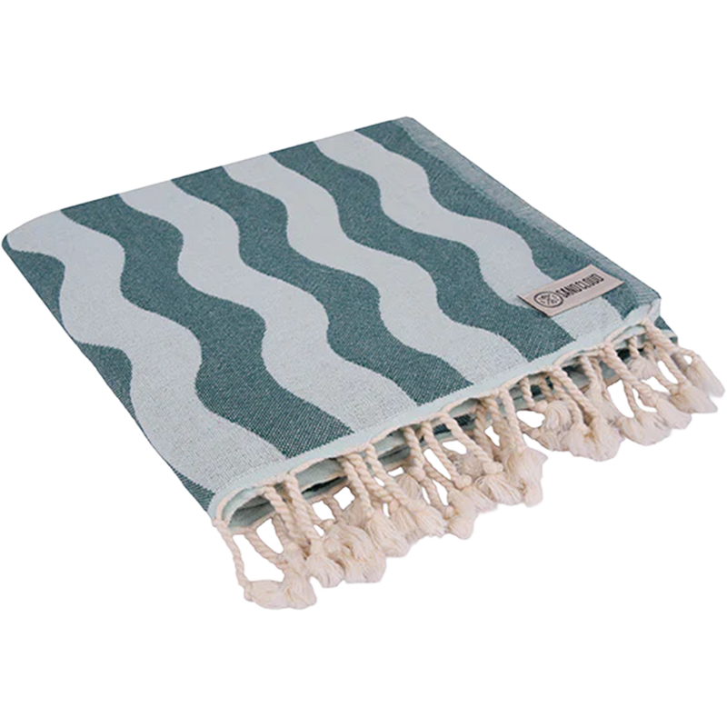 Rumble Waves Beach Towel, Sand Cloud Rumble Waves Beach Towel Regular in Teal folded