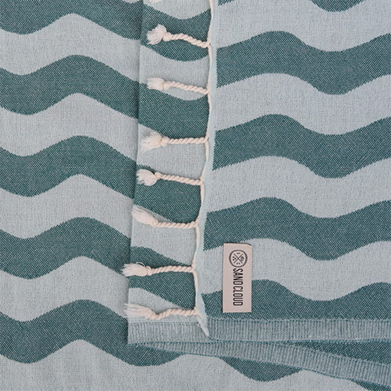 Rumble Waves Beach Towel, Sand Cloud Rumble Waves Beach Towel Regular in Teal tassels