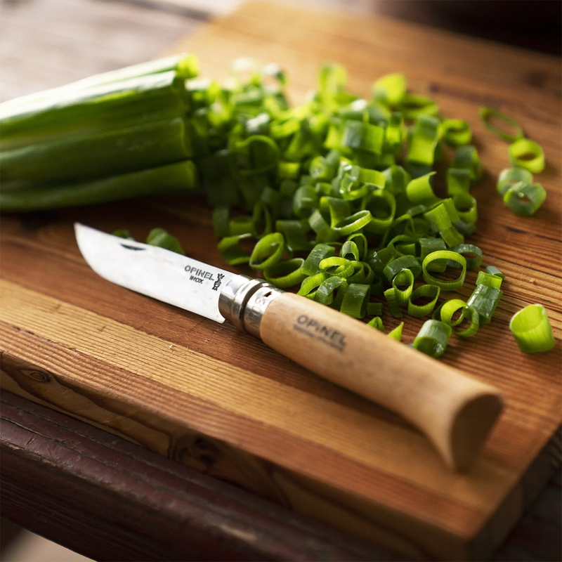 No.08 Stainless Steel Folding Knife, Opinel No.08 Stainless Steel Folding Knife on cutting board