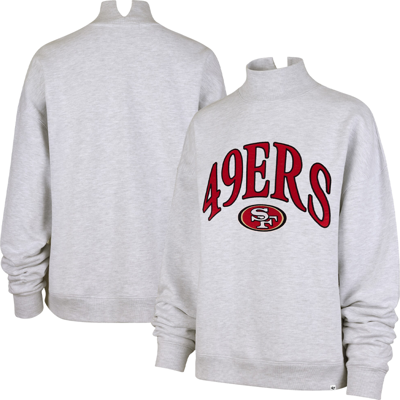 Women's 49ers Vantage Mock Neck Pullover, 47 Brand Women's 49ers Vantage Mock Neck Pullover in Relay Grey side by side