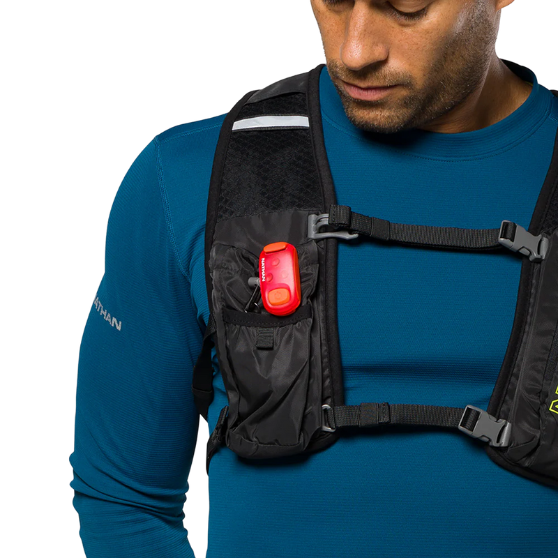 StrobeLight 2.0 Safety LED Light Clip, Nathan StrobeLight 2 on vest