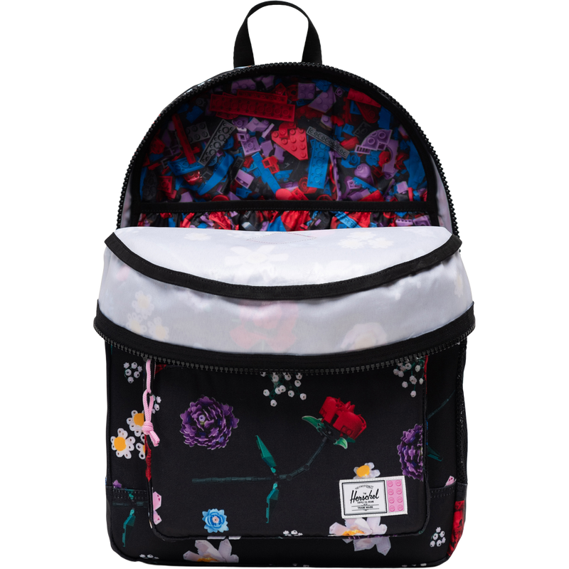 Lego Heritage Youth Backpack, Herschel Lego Heritage Youth Backpack in Falling florals unzipped