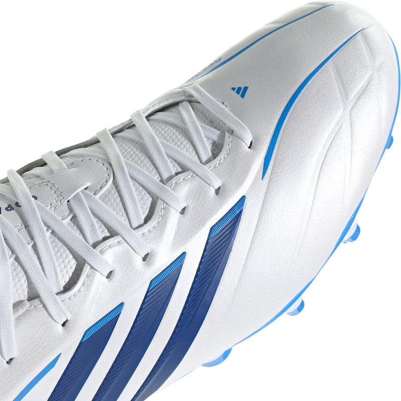 Copa Pure IV League Firm Ground, Adidas Copa Pure IV League Firm Ground in Zero Metalic Dark Blue Lucid Ray Blue with toe and lace detail