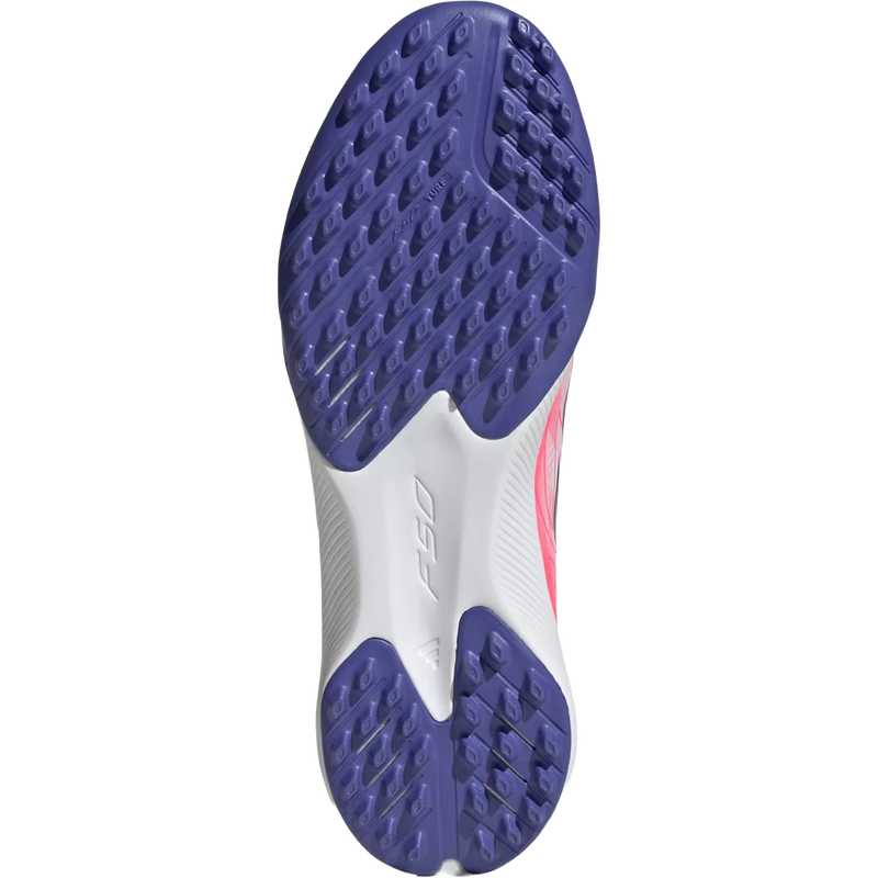 Youth F50 Hyperfast League TF, Adidas Youth F50 Hyperfast League TF in Cloud White/Solar Purple/Solar Turbo bottom