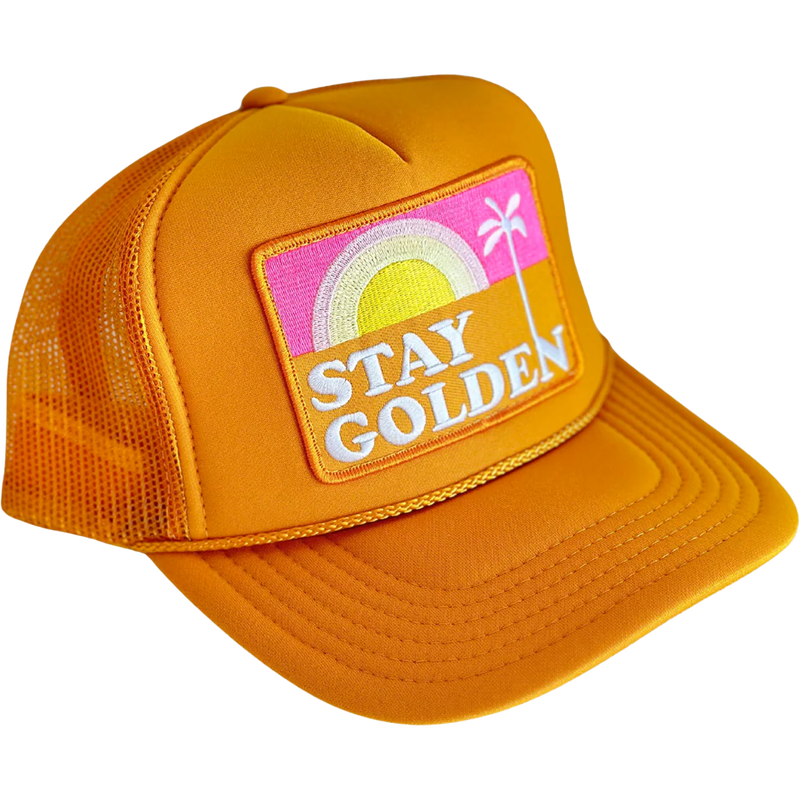Stay Golden Patch Trucker Hat, Local Beach Stay Golden Patch Trucker Hat 3/4 view
