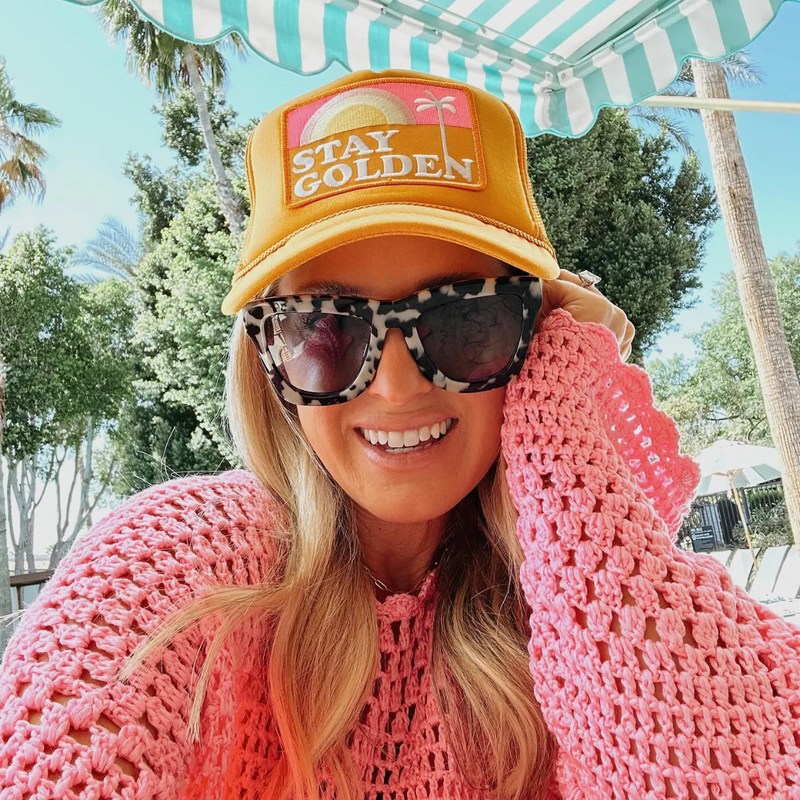 Stay Golden Patch Trucker Hat, Local Beach Stay Golden Patch Trucker Hat on model