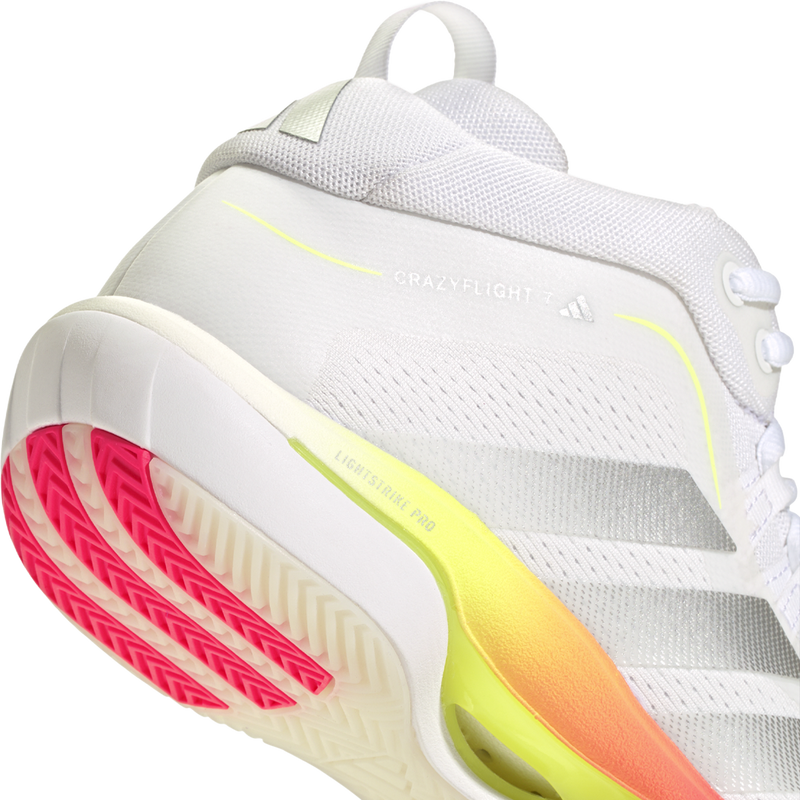 Women's Crazyflight 7 Mid, Women's Crazyflight 7 Mid in Cloud White Tech Grey Solar Turbo medial heel view