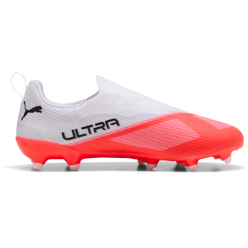 Youth Ultra 7 Match Laceless FG/AG, Puma Youth Ultra 7 Match Laceless FG/AG in 01-Ultra Red/Puma Black/Puma White inside profile of left shoe