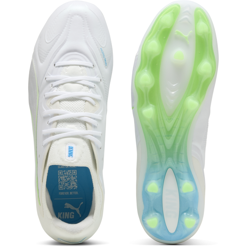 King 20 Ultimate FG/AG, Puma King 20 Ultimate FG/AG in Luminous Blue Elektro Green top and bottom view