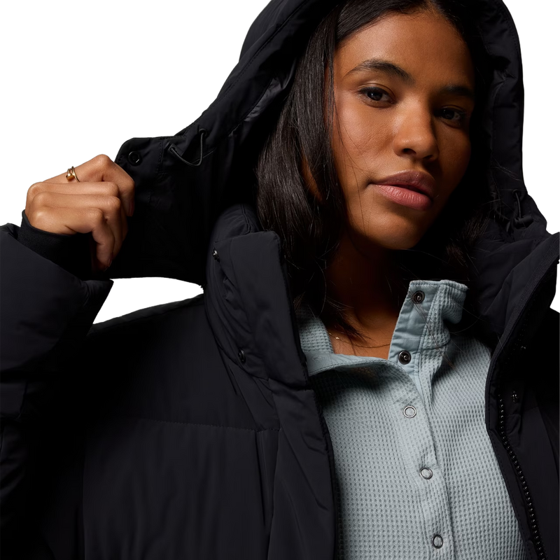 Women's Amaze Puff Hooded Jacket, Columbia Women's Amaze Puff Hooded Jacket in Black with hood detail