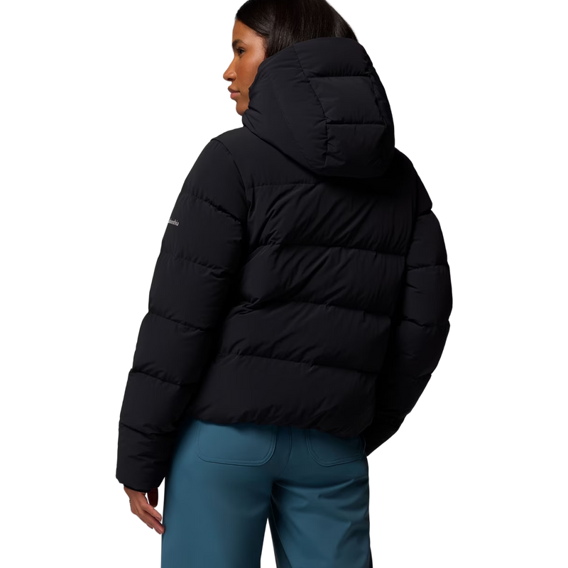 Women's Amaze Puff Hooded Jacket, Columbia Women's Amaze Puff Hooded Jacket in Black back view on model