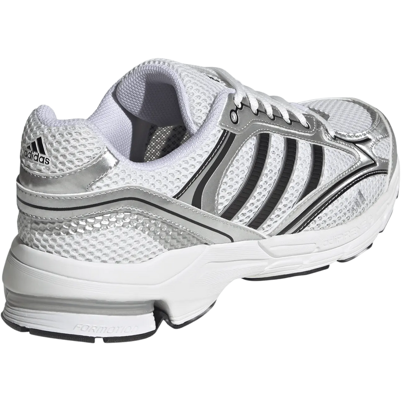 Men's Spiritain 2000, Adidas Men's Spiritain 2000 in footwear white silver metallic angled view heal side