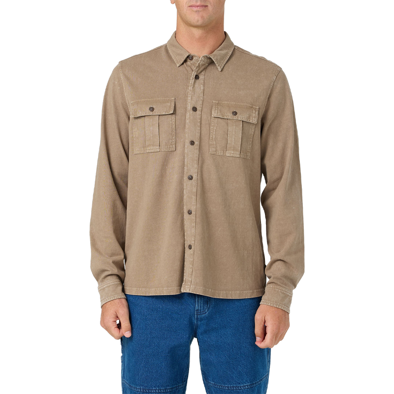 Men's O'Riginals Long Sleeve Knit Shirt, O'Neill Men's O'Riginals Long Sleeve Knit Shirt in Shroom front view on model
