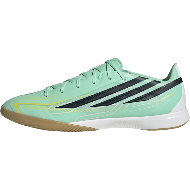 F50 Hyperfast League Indoor, Adidas F50 Hyperfast League Indoor in Pulse Mint Night Navy Solar Lemon left facing