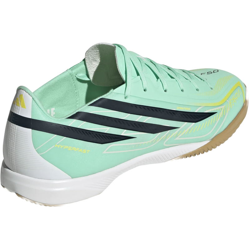 F50 Hyperfast League Indoor, Adidas F50 Hyperfast League Indoor in Pulse Mint Night Navy Solar Lemon angled right facing