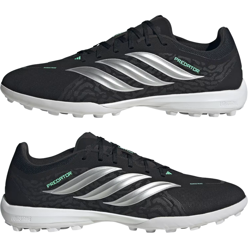 Predator League TF, Adidas Predator League TF in Core Black Silver Metallic Pulse Mint side by side lateral