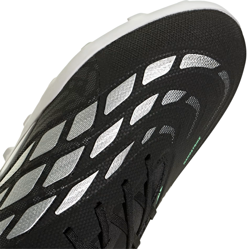 Predator League TF, Adidas Predator League TF in Core Black Silver Metallic Pulse Mint toe detail