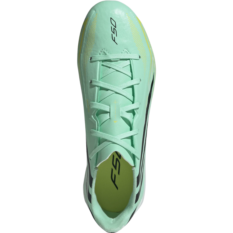 Youth F50 Hyperfast League FG, Adidas Youth F50 Hyperfast League FG in Pulse Mint Night Navy Solar Lemon top view