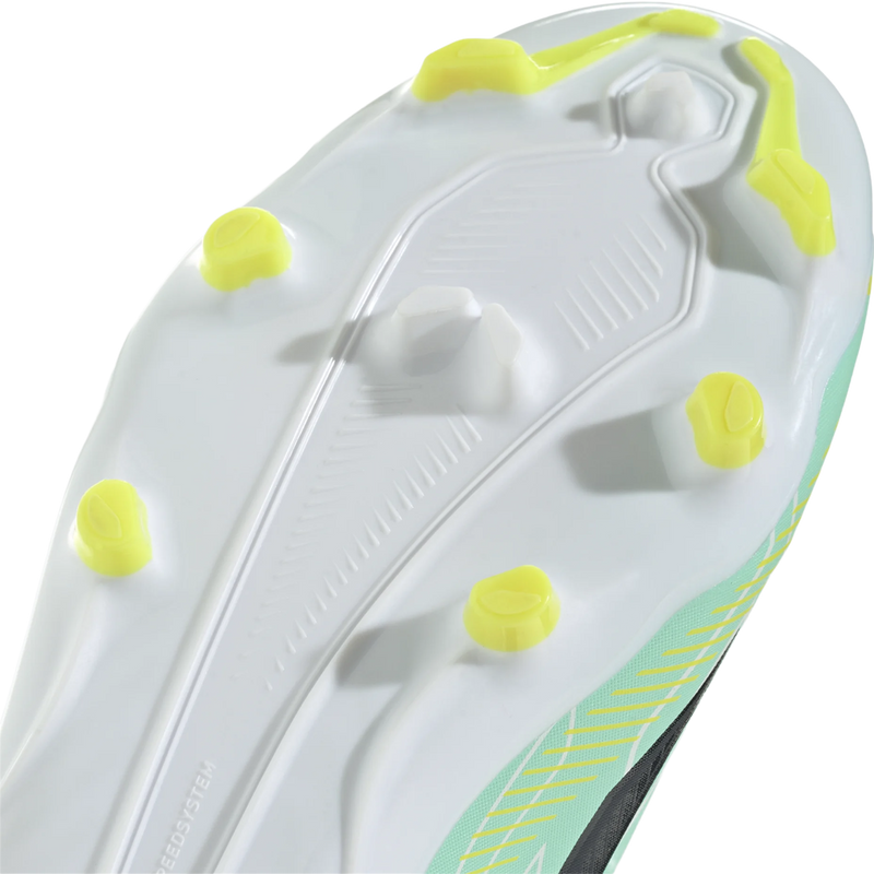 Youth F50 Hyperfast League FG, Adidas Youth F50 Hyperfast League FG in Pulse Mint Night Navy Solar Lemon traction detail