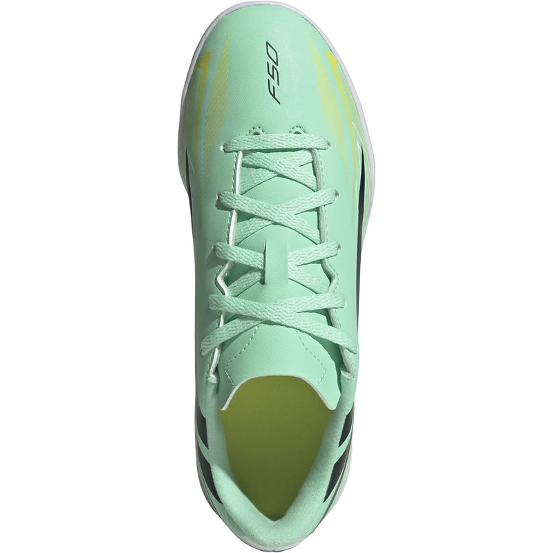 Youth F50 Hyperfast Club Indoor, Adidas Youth F50 Hyperfast Club Indoor in Pulse Mint Night Navy Solar Lemon top view