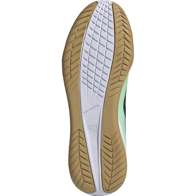 Youth F50 Hyperfast Club Indoor, Adidas Youth F50 Hyperfast Club Indoor in Pulse Mint Night Navy Solar Lemon bottom view