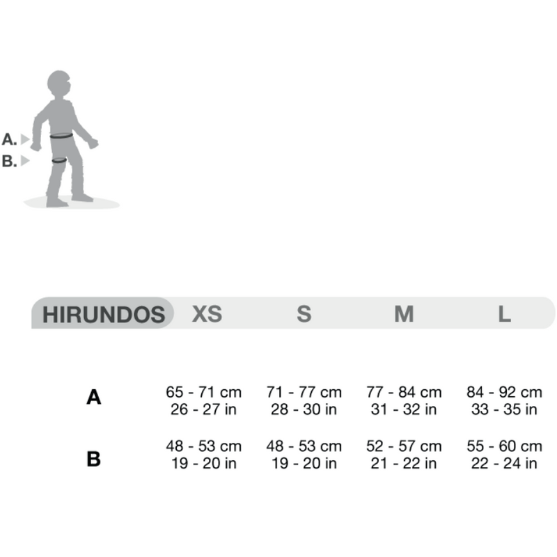 Hirundos Harness, Petzl Hirundos Harness in Orange size chart
