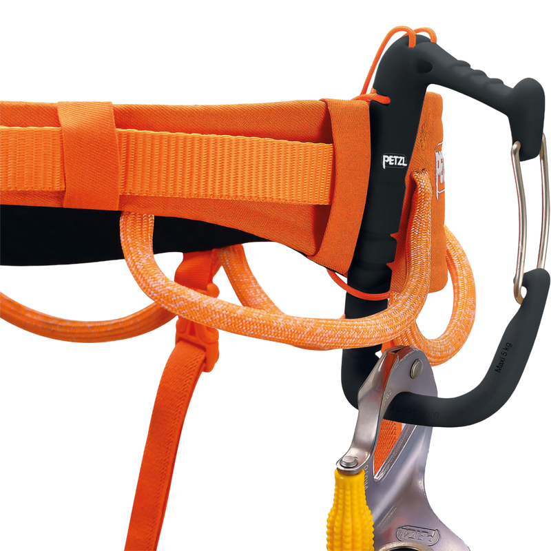 Hirundos Harness, Petzl Hirundos Harness in Orange with CARITOOL EVO tool holder for ice screws
