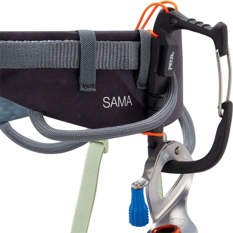 Sama Harness, Petzl Sama Harness in Dark Grey with CARITOOL EVO tool holder for racking ice screws