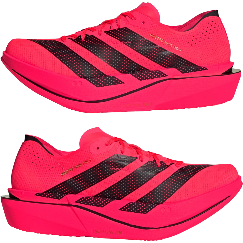 Men's Adizero Adios Pro 5, Adidas Men's Adizero Adios Pro 5 in Solar Turbo/Core Black pair profile