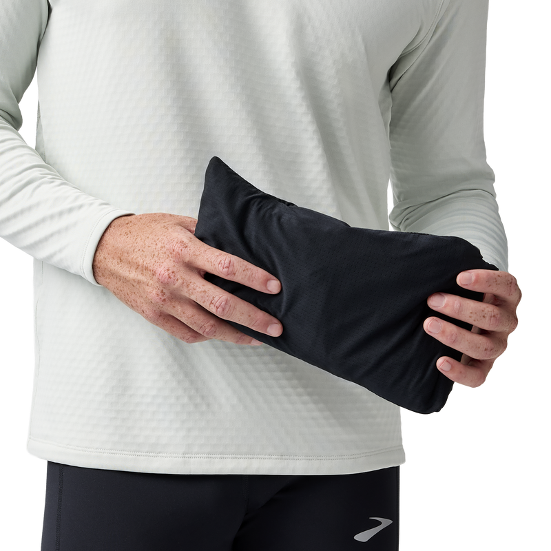 Men's Canopy Packable Jacket, Brooks Men's Canopy Packable Jacket in 052-Black in pocket stuff sack