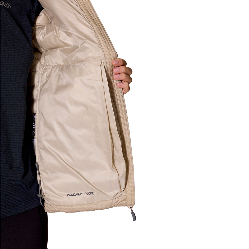 Women's Microlight Alpine Hoody, Rab Women's Microlight Alpine Hoody inner stow pocket