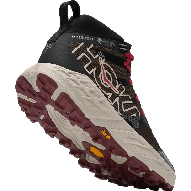 Speedgoat 7 Hike GTX, Hoka Speedgoat 7 Hike GTX in Spiced Chocolate River Rock Grey heel and traction detail