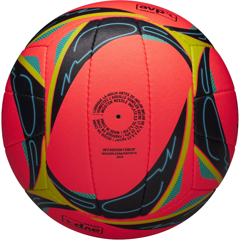 AVP OPTX Grass Game Volleyball, Wilson AVP OPTX Grass Game Volleyball bottom view with need inflate detail