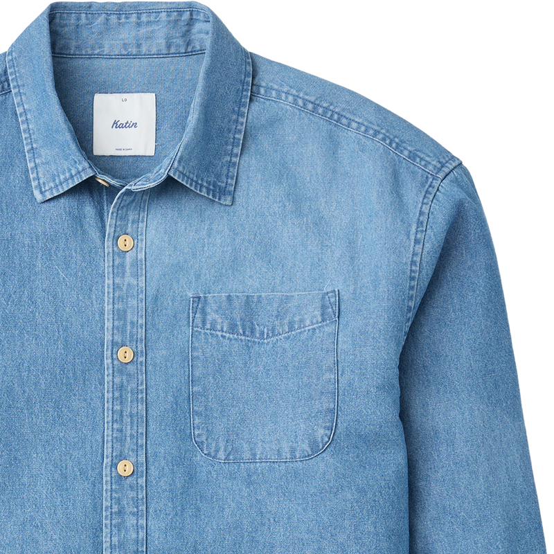 Men's Henry Denim Shirt, Katin Men's Henry Denim Shirt Chest Pocket