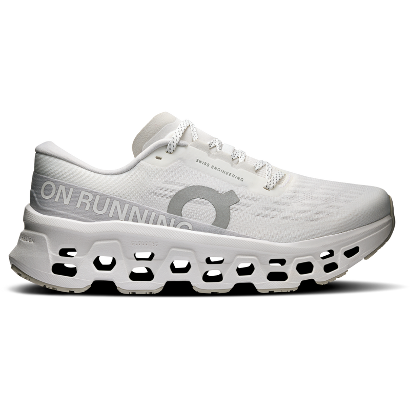 On Women's Cloudmonster 3 in White/Wolf