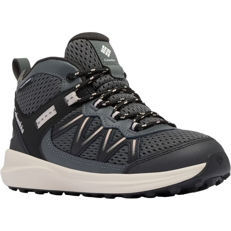 Youth Peakfreak Rush Mid Waterproof Shoe, Columbia Youth Peakfreak Rush Mid Waterproof Shoe in Black Grill angled right facing